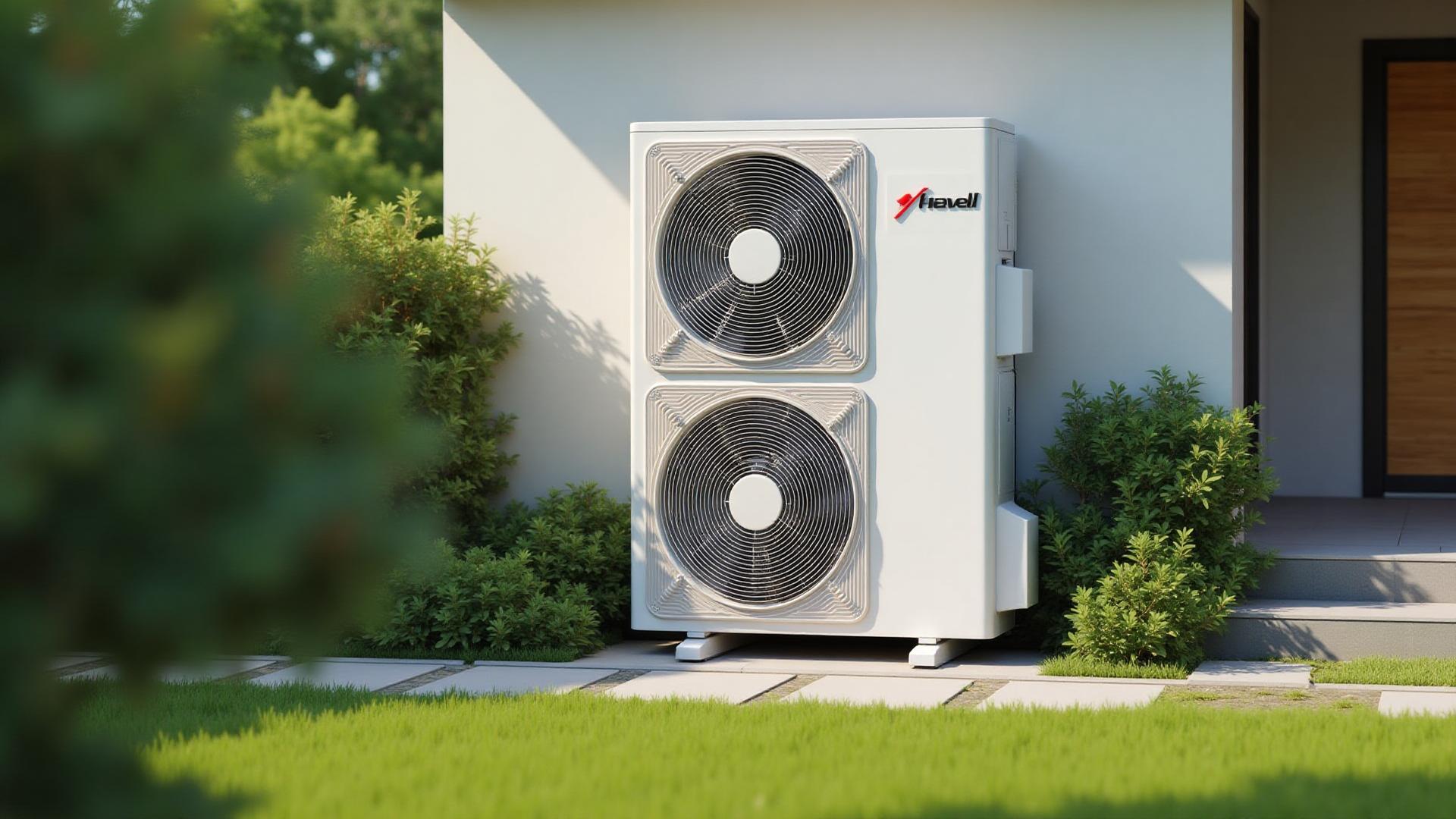 Pompe à chaleur moderne installée dans un jardin résidentiel